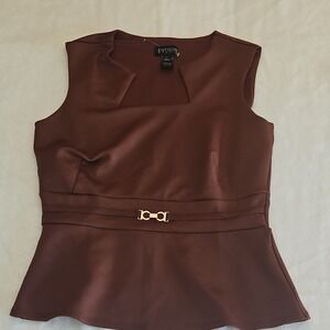 Enfocus Studio Teak Satin Sleeveless Peplum Square Neck‎ Belted Blouse Size L